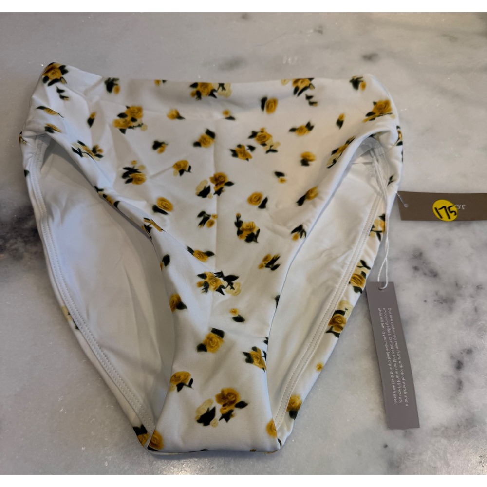 J.Crew Bikini Bottoms Women XS White Yellow Floral Rose High Waisted Sculpt